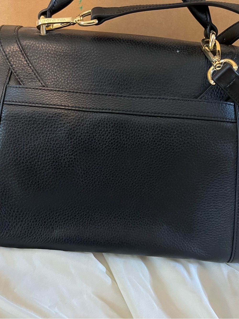 Vera Bradley Black Leather Satchel with Leopard-Print Panel - Picture 3 of 4